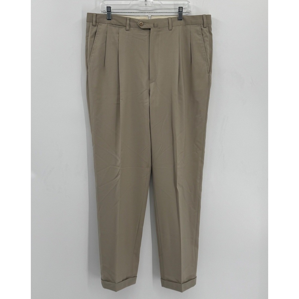Ermenegildo Zegna Men 38R Tan Wool Pleated Cuffed Dress Pants